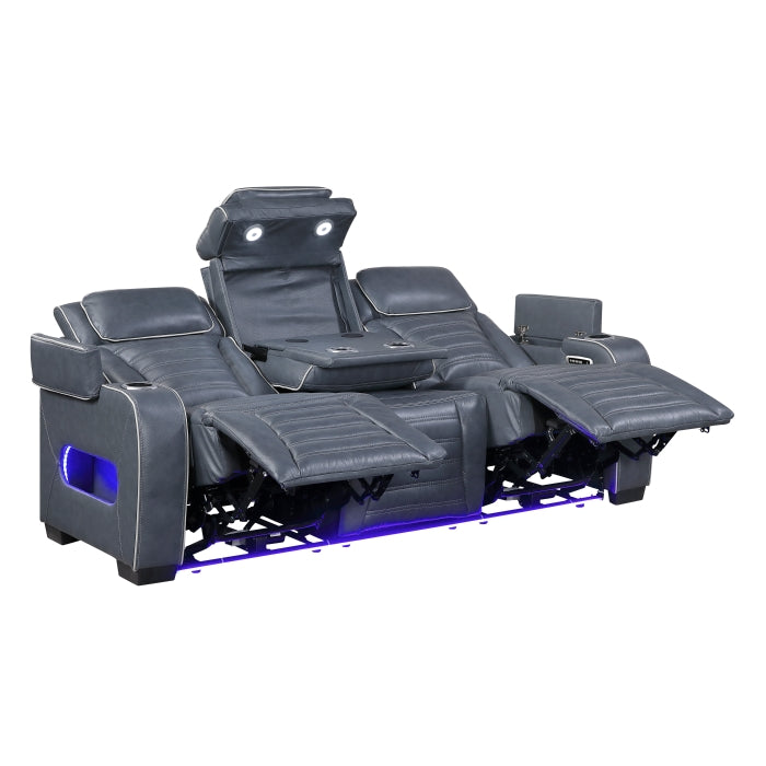 Cyber Collection Power Double Reclining Sofa with Center Drop-Down Cup Holders, Power Headrests, Storage Arms(Top and Side) ,Cup holders, Reading Lights, Wireless Charger, Air Massage, Heat, LED Lighting and Charging Ports