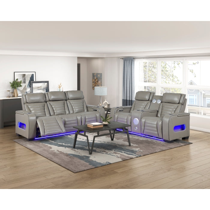 Cyber Collection Power Double Reclining Love Seat with Center Console, Power Headrests, Storage Arms(Top and Side) ,Cup Holders, Wireless Speakers with Sub-Woofer, Air Massage, Heat, LED Lighting and Charging Ports