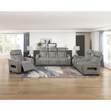 Cyber Collection Power Double Reclining Sofa with Center Drop-Down Cup Holders, Power Headrests, Storage Arms(Top and Side) ,Cup holders, Reading Lights, Wireless Charger, Air Massage, Heat, LED Lighting and Charging Ports