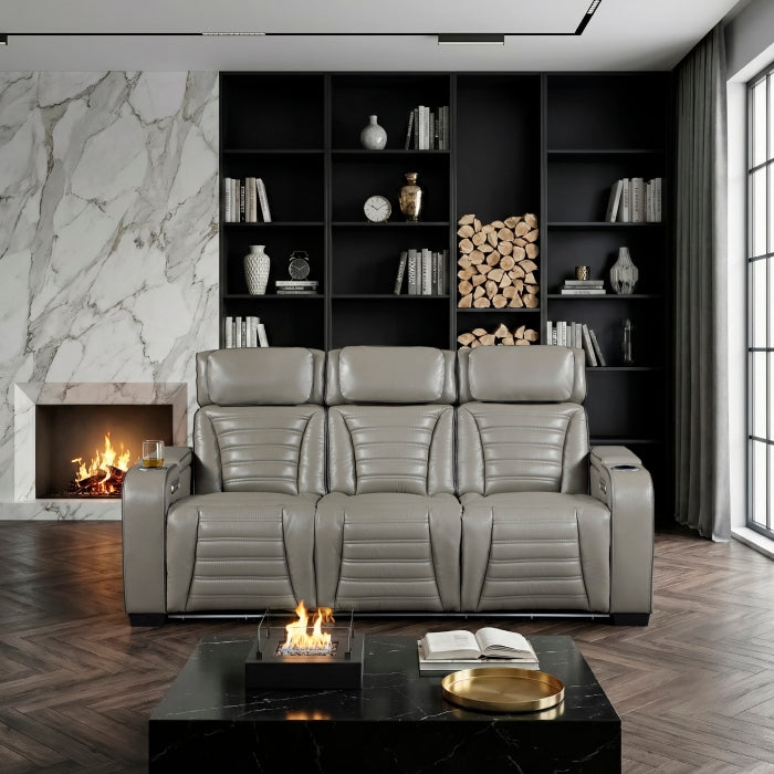 Cyber Collection Power Double Reclining Sofa with Center Drop-Down Cup Holders, Power Headrests, Storage Arms(Top and Side) ,Cup holders, Reading Lights, Wireless Charger, Air Massage, Heat, LED Lighting and Charging Ports