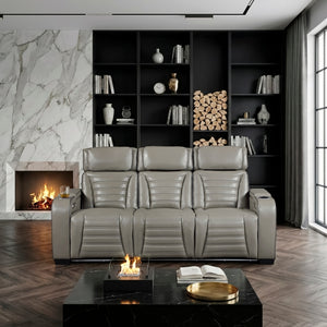 Cyber Collection Power Double Reclining Sofa with Center Drop-Down Cup Holders, Power Headrests, Storage Arms(Top and Side) ,Cup holders, Reading Lights, Wireless Charger, Air Massage, Heat, LED Lighting and Charging Ports