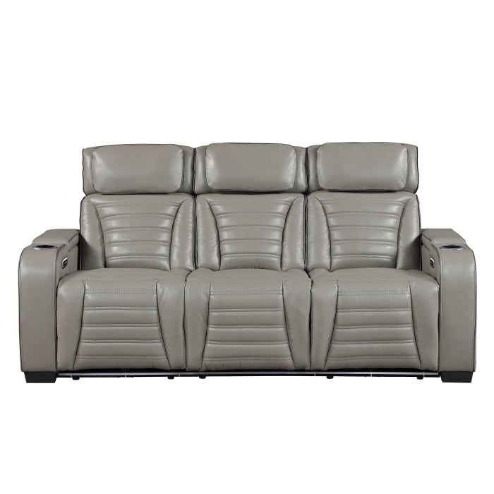 Cyber Collection Power Double Reclining Sofa with Center Drop-Down Cup Holders, Power Headrests, Storage Arms(Top and Side) ,Cup holders, Reading Lights, Wireless Charger, Air Massage, Heat, LED Lighting and Charging Ports