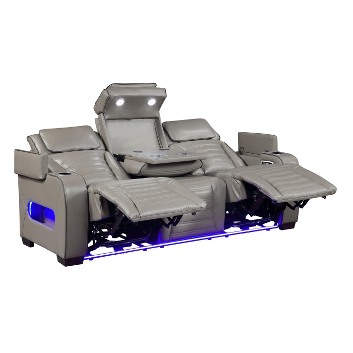 Cyber Collection Power Double Reclining Sofa with Center Drop-Down Cup Holders, Power Headrests, Storage Arms(Top and Side) ,Cup holders, Reading Lights, Wireless Charger, Air Massage, Heat, LED Lighting and Charging Ports