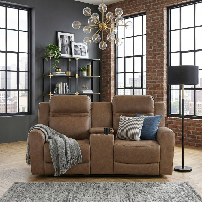 Hearth Collection Double Reclining Love Seat with Center Console