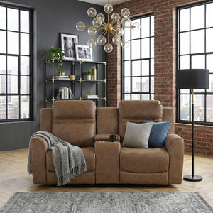 Hearth Collection Double Reclining Love Seat with Center Console