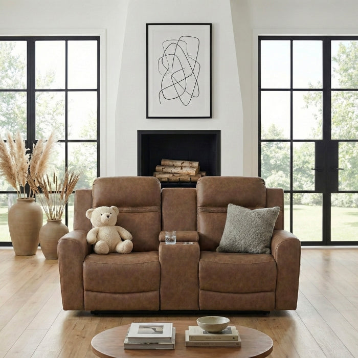 Hearth Collection Double Reclining Love Seat with Center Console