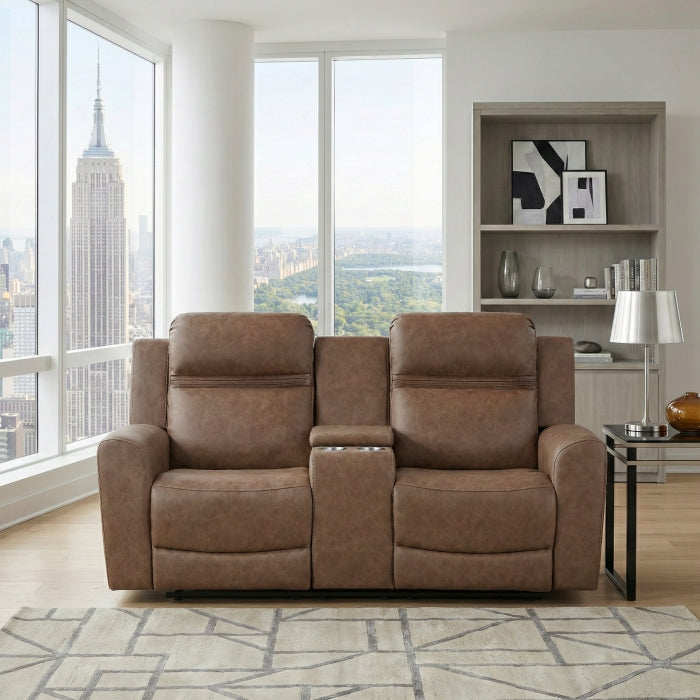 Hearth Collection Double Reclining Love Seat with Center Console