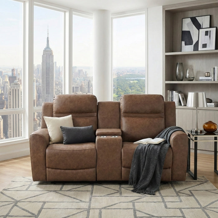 Hearth Collection Double Reclining Love Seat with Center Console