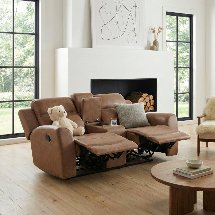 Hearth Collection Double Reclining Love Seat with Center Console