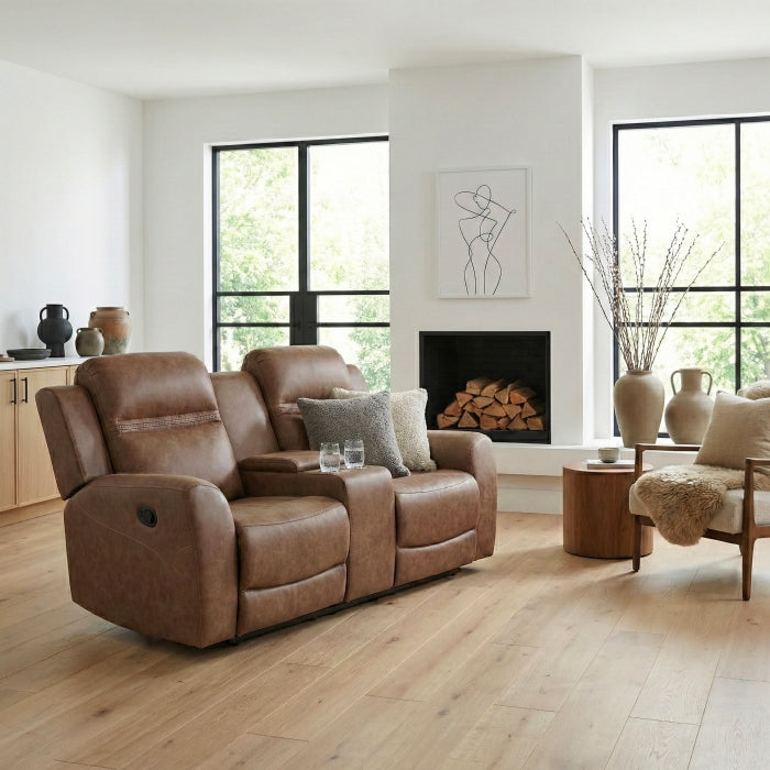 Hearth Collection Double Reclining Love Seat with Center Console