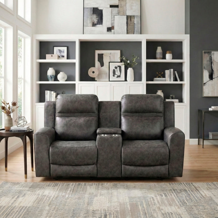 Hearth Collection Double Reclining Love Seat with Center Console