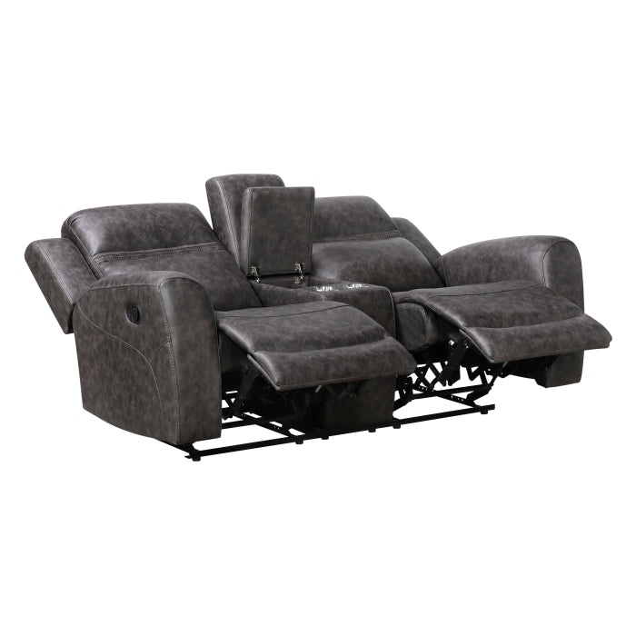 Hearth Collection Double Reclining Love Seat with Center Console