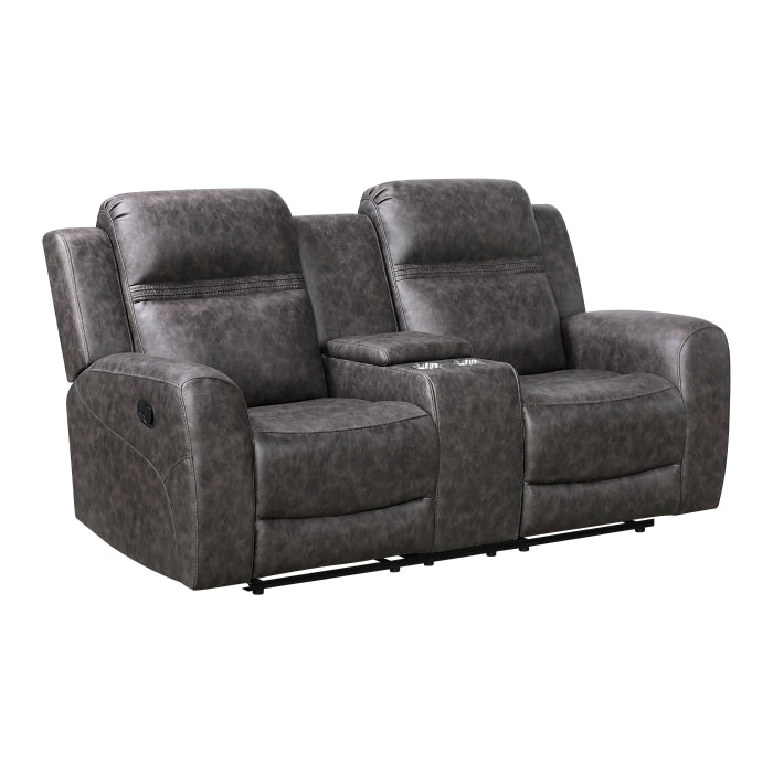 Hearth Collection Double Reclining Love Seat with Center Console