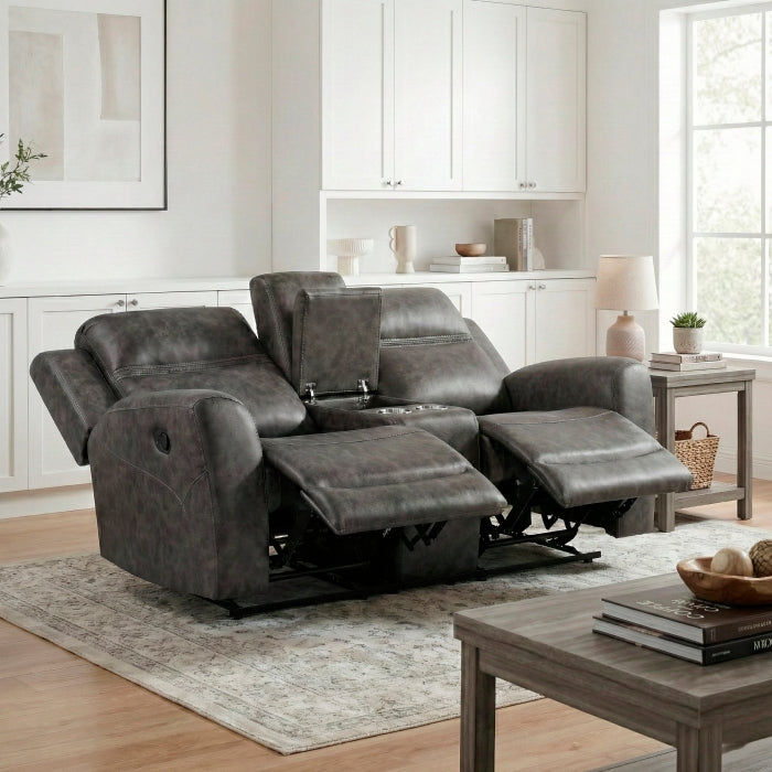 Hearth Collection Double Reclining Love Seat with Center Console