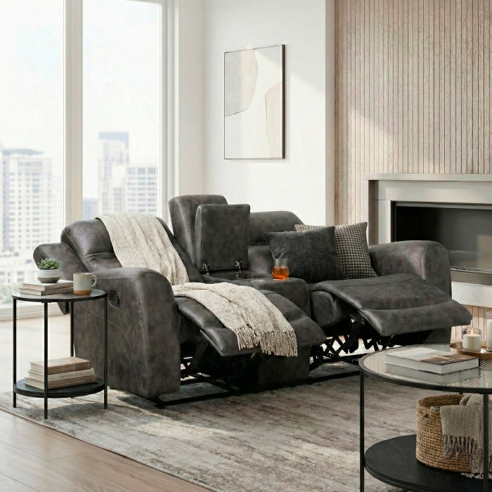 Hearth Collection Double Reclining Love Seat with Center Console