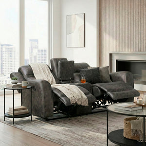 Hearth Collection Double Reclining Love Seat with Center Console