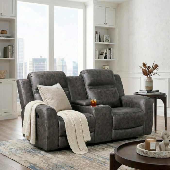 Hearth Collection Double Reclining Love Seat with Center Console