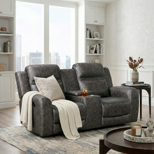Hearth Collection Double Reclining Love Seat with Center Console