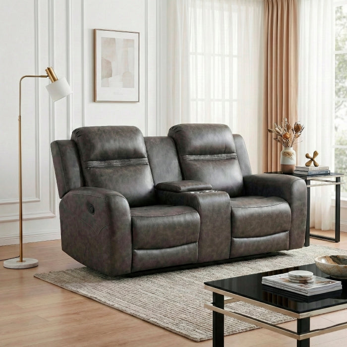 Hearth Collection Double Reclining Love Seat with Center Console