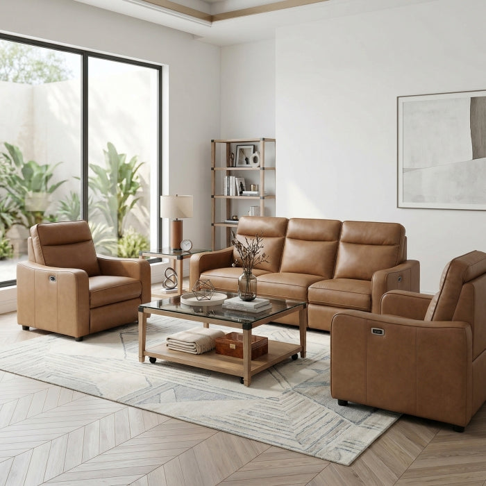 Equinox Collection Power Double Reclining Sofa with Curved Track Arms