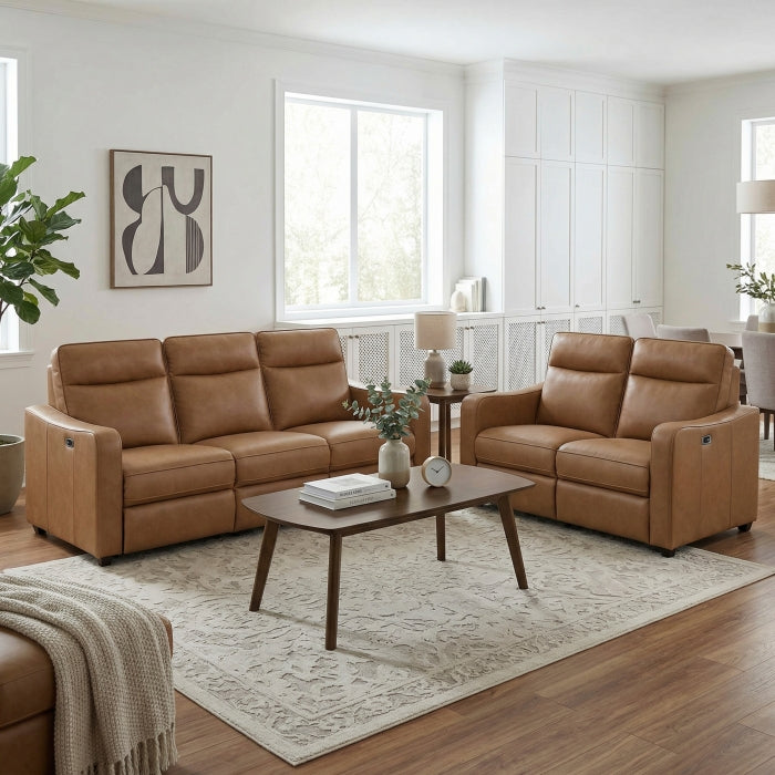 Equinox Collection Power Double Reclining Love Seat with Curved Track Arms