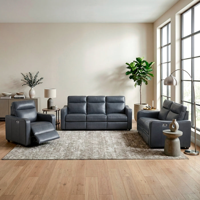 Equinox Collection Power Double Reclining Sofa with Curved Track Arms