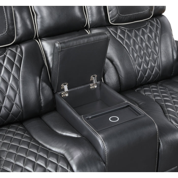 Apex Collection Power Double Reclining Love Seat with Center Console, Power Headrests, Storage Arms with Cup Holders, Wireless charger, Air Massage and Heat, LED Lighting and Charging Ports