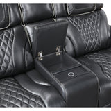 Apex Collection Power Double Reclining Love Seat with Center Console, Power Headrests, Storage Arms with Cup Holders, Wireless charger, Air Massage and Heat, LED Lighting and Charging Ports
