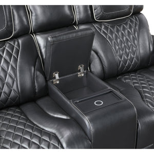 Apex Collection Power Double Reclining Love Seat with Center Console, Power Headrests, Storage Arms with Cup Holders, Wireless charger, Air Massage and Heat, LED Lighting and Charging Ports