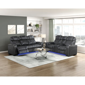 Apex Collection Power Double Reclining Sofa with Center Drop-Down Cup Holders, Power Headrests, Storage Arms with Cup holders, Reading Lights, Wireless Charger, Air Massage and Heat, LED Lighting and Charging Ports