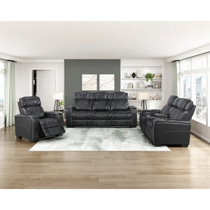 Apex Collection Power Double Reclining Sofa with Center Drop-Down Cup Holders, Power Headrests, Storage Arms with Cup holders, Reading Lights, Wireless Charger, Air Massage and Heat, LED Lighting and Charging Ports