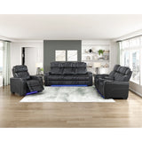 Apex Collection Power Double Reclining Love Seat with Center Console, Power Headrests, Storage Arms with Cup Holders, Wireless charger, Air Massage and Heat, LED Lighting and Charging Ports