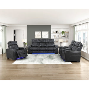 Apex Collection Power Double Reclining Love Seat with Center Console, Power Headrests, Storage Arms with Cup Holders, Wireless charger, Air Massage and Heat, LED Lighting and Charging Ports