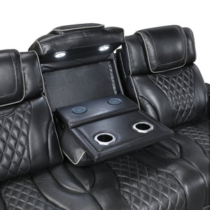 Apex Collection Power Double Reclining Sofa with Center Drop-Down Cup Holders, Power Headrests, Storage Arms with Cup holders, Reading Lights, Wireless Charger, Air Massage and Heat, LED Lighting and Charging Ports