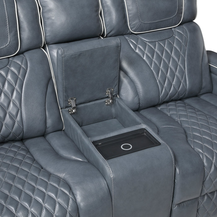 Apex Collection Power Double Reclining Love Seat with Center Console, Power Headrests, Storage Arms with Cup Holders, Wireless charger, Air Massage and Heat, LED Lighting and Charging Ports