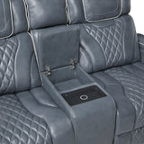 Apex Collection Power Double Reclining Love Seat with Center Console, Power Headrests, Storage Arms with Cup Holders, Wireless charger, Air Massage and Heat, LED Lighting and Charging Ports