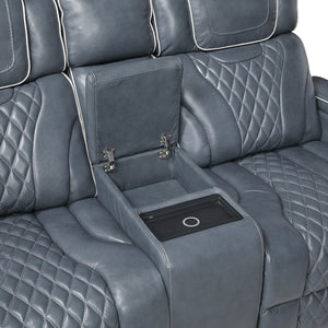 Apex Collection Power Double Reclining Love Seat with Center Console, Power Headrests, Storage Arms with Cup Holders, Wireless charger, Air Massage and Heat, LED Lighting and Charging Ports