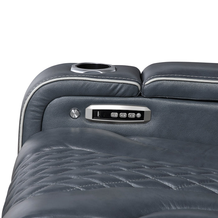 Apex Collection Power Double Reclining Love Seat with Center Console, Power Headrests, Storage Arms with Cup Holders, Wireless charger, Air Massage and Heat, LED Lighting and Charging Ports