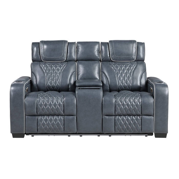 Apex Collection Power Double Reclining Love Seat with Center Console, Power Headrests, Storage Arms with Cup Holders, Wireless charger, Air Massage and Heat, LED Lighting and Charging Ports