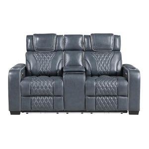Apex Collection Power Double Reclining Love Seat with Center Console, Power Headrests, Storage Arms with Cup Holders, Wireless charger, Air Massage and Heat, LED Lighting and Charging Ports