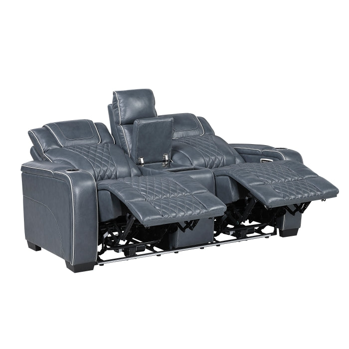 Apex Collection Power Double Reclining Love Seat with Center Console, Power Headrests, Storage Arms with Cup Holders, Wireless charger, Air Massage and Heat, LED Lighting and Charging Ports