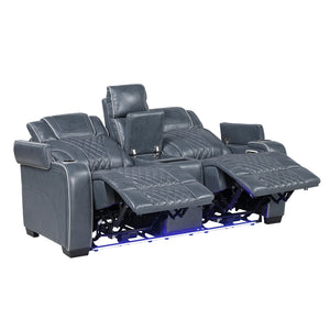 Apex Collection Power Double Reclining Love Seat with Center Console, Power Headrests, Storage Arms with Cup Holders, Wireless charger, Air Massage and Heat, LED Lighting and Charging Ports