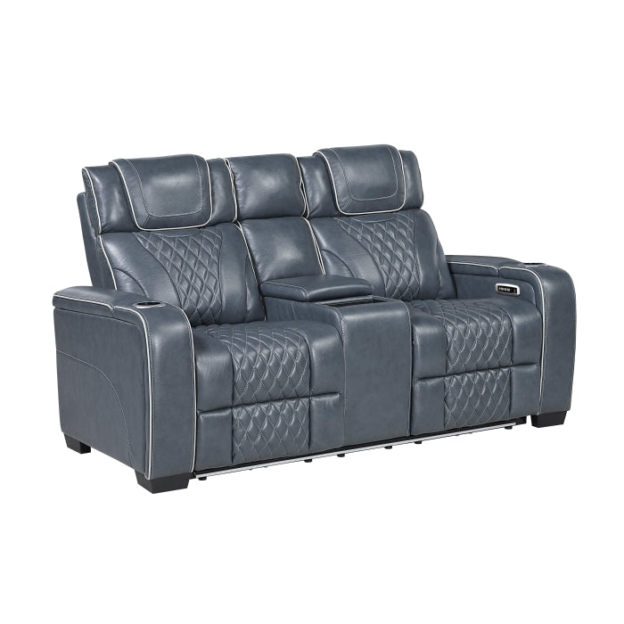 Apex Collection Power Double Reclining Love Seat with Center Console, Power Headrests, Storage Arms with Cup Holders, Wireless charger, Air Massage and Heat, LED Lighting and Charging Ports
