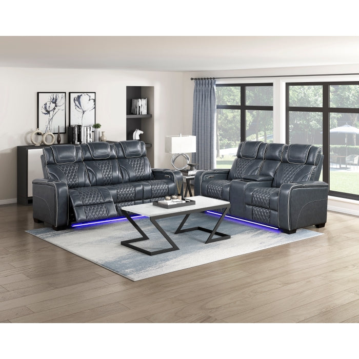 Apex Collection Power Double Reclining Sofa with Center Drop-Down Cup Holders, Power Headrests, Storage Arms with Cup holders, Reading Lights, Wireless Charger, Air Massage and Heat, LED Lighting and Charging Ports