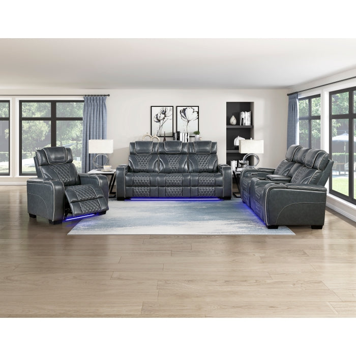 Apex Collection Power Double Reclining Sofa with Center Drop-Down Cup Holders, Power Headrests, Storage Arms with Cup holders, Reading Lights, Wireless Charger, Air Massage and Heat, LED Lighting and Charging Ports