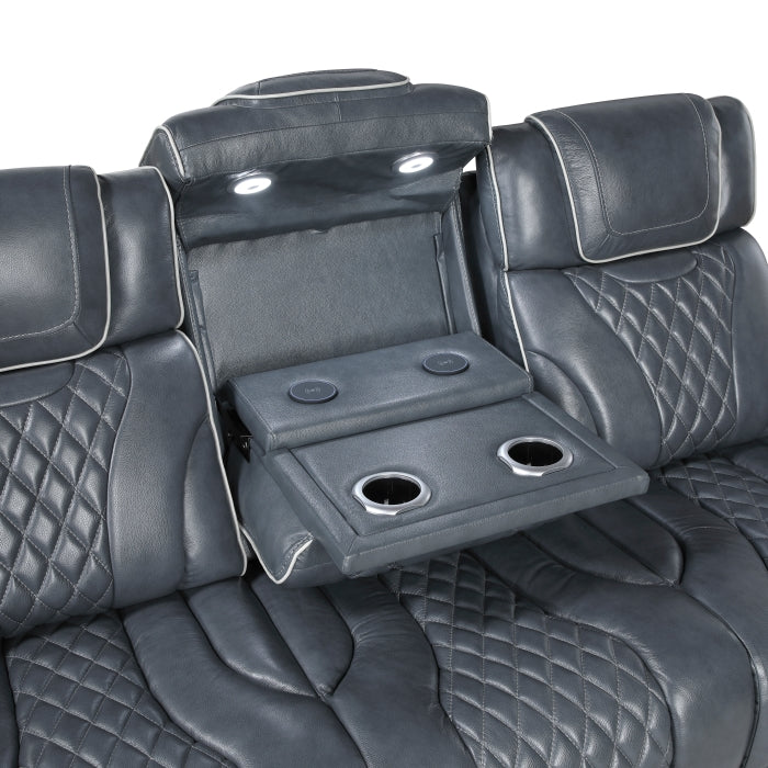 Apex Collection Power Double Reclining Sofa with Center Drop-Down Cup Holders, Power Headrests, Storage Arms with Cup holders, Reading Lights, Wireless Charger, Air Massage and Heat, LED Lighting and Charging Ports