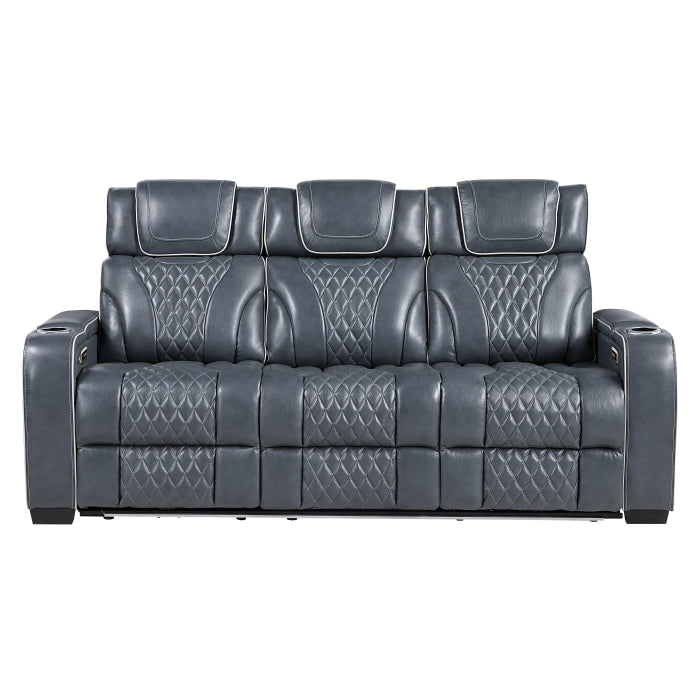 Apex Collection Power Double Reclining Sofa with Center Drop-Down Cup Holders, Power Headrests, Storage Arms with Cup holders, Reading Lights, Wireless Charger, Air Massage and Heat, LED Lighting and Charging Ports