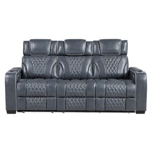 Apex Collection Power Double Reclining Sofa with Center Drop-Down Cup Holders, Power Headrests, Storage Arms with Cup holders, Reading Lights, Wireless Charger, Air Massage and Heat, LED Lighting and Charging Ports