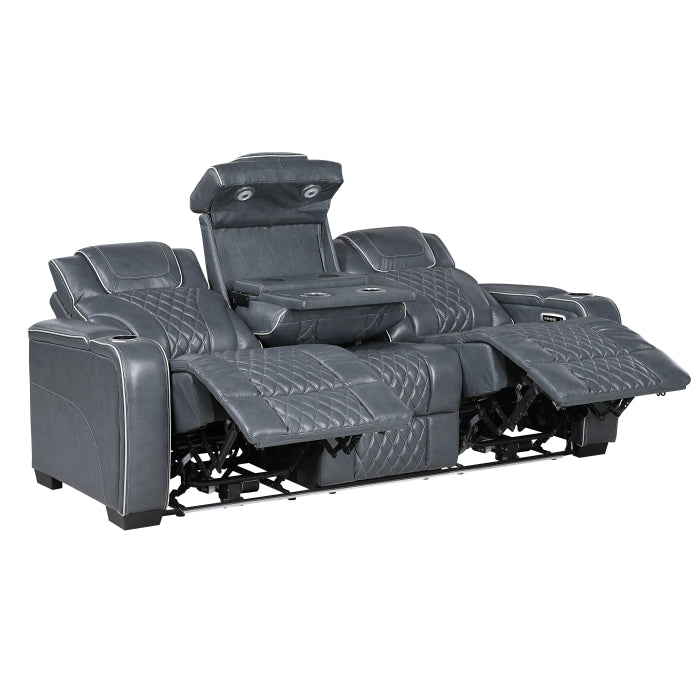 Apex Collection Power Double Reclining Sofa with Center Drop-Down Cup Holders, Power Headrests, Storage Arms with Cup holders, Reading Lights, Wireless Charger, Air Massage and Heat, LED Lighting and Charging Ports