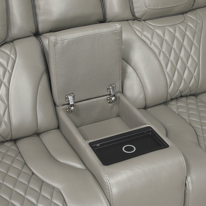 Apex Collection Power Double Reclining Love Seat with Center Console, Power Headrests, Storage Arms with Cup Holders, Wireless charger, Air Massage and Heat, LED Lighting and Charging Ports